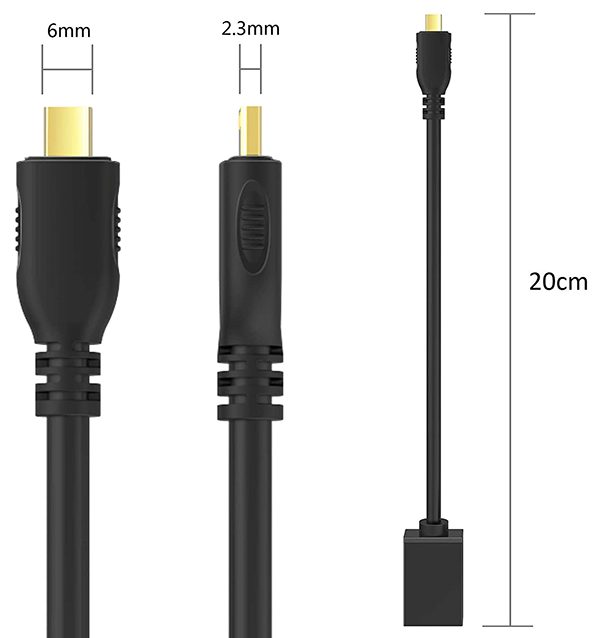 Gana Micro-HDMI-to-HDMI电缆尺寸