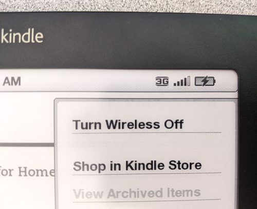 连接的Kindle DX 3G状态的照片