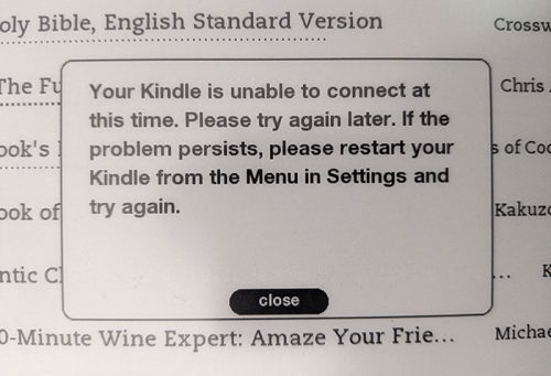 Kindle DX同步错误消息的照片