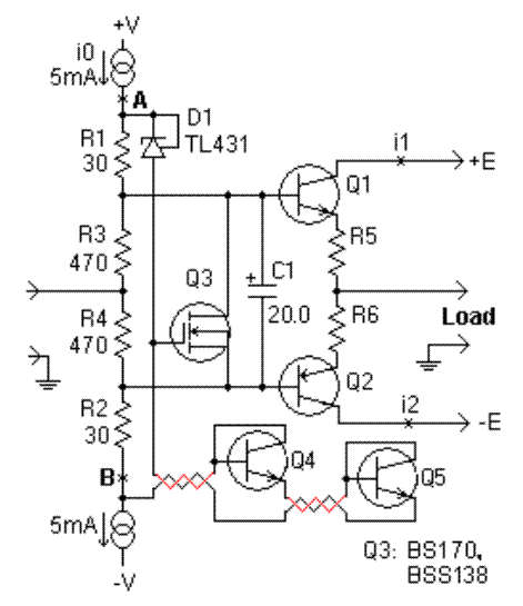 推挽配置类AB放大器的电路图