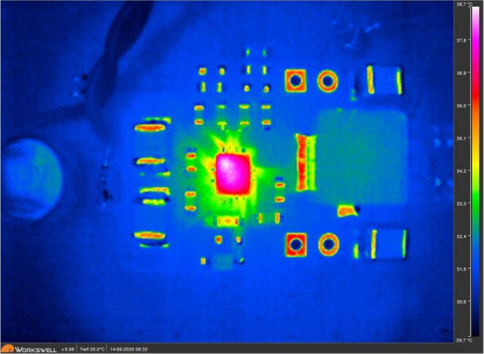 当ILOAD为100 mA时，热成像相机的测量照片