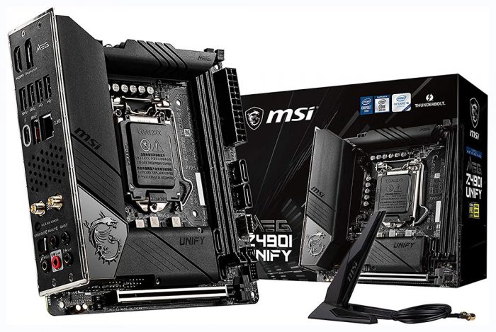 MSI MEG Z490I统一主板和包装的照片