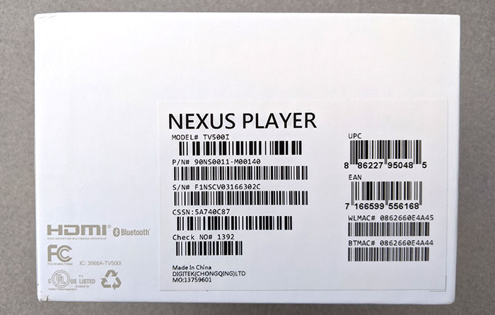Nexus播放器包装底部的照片