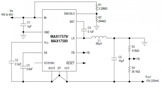 MAX17579和MAX17580典型应用电路